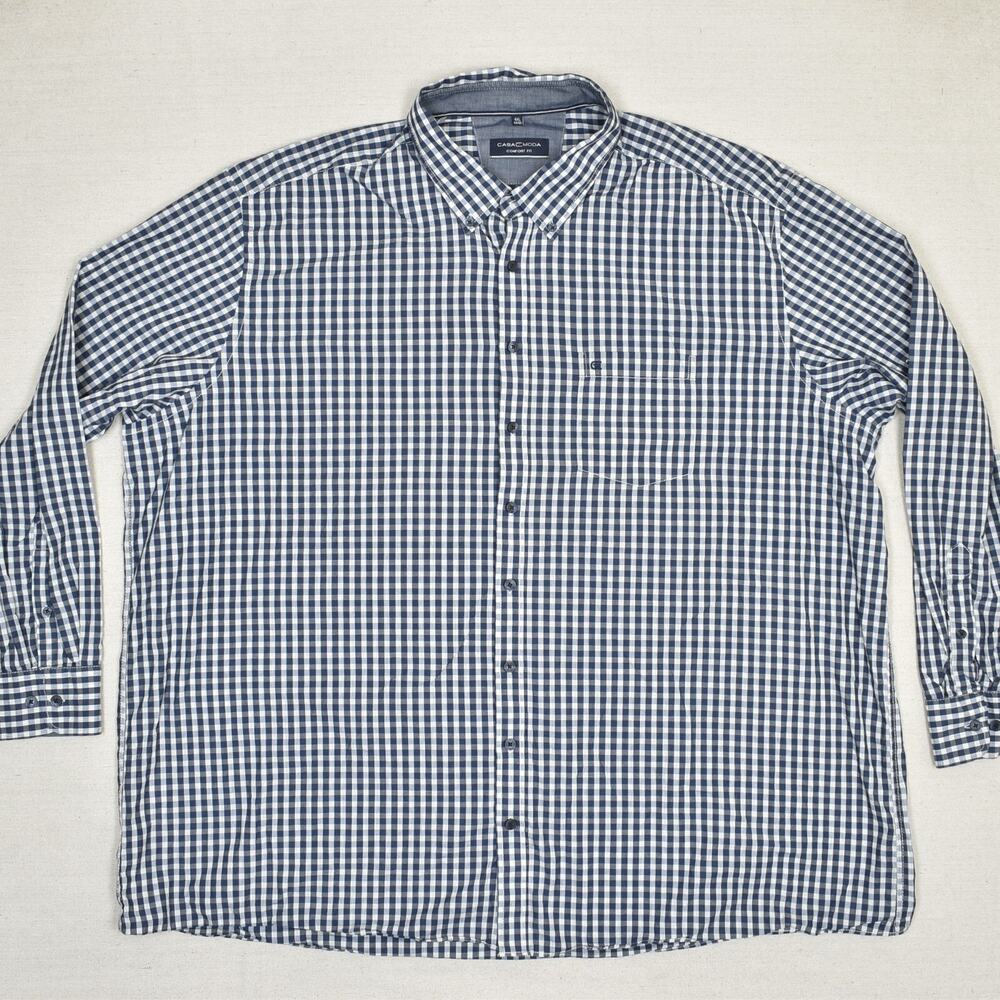 Casa Moda Men Button Down Shirt Plaid Long Sleeve Cotton Blue Size 4XL Comfort